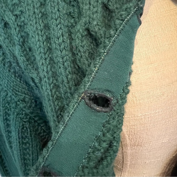 Handmade Vintage Wool Honeycomb Cable Knit Chunky Cardigan Hunter Green Sz M/L - Picture 7 of 12